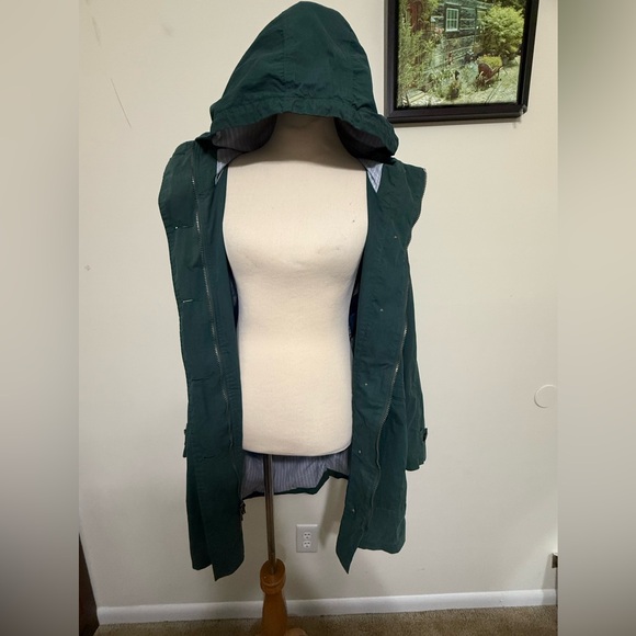 LL Bean Hooded Parka Rain Jacket Waterproof Green Lined Womens Vintage Size L - Picture 11 of 17